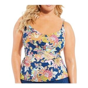 Bleu Rod Beattie Blue Floral Underwire Tankini Swimsuit Top NWT